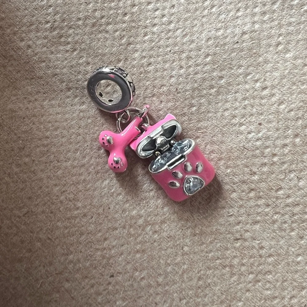 Silver & Pink Paw Dangle AirPods Charm